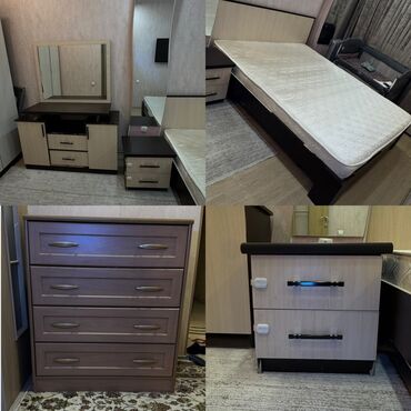 кровать 1 спальный: Уктоочу бөлмө гарнитуру, Колдонулган, Эки кишилик керебет, Комод, Трюмо, ДСП, Өзү алып кетүү