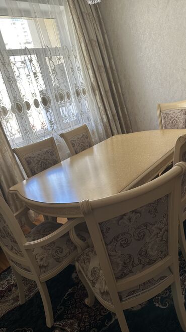 Для гостиной, Б/у, Раскладной, Квадратный стол, 8 стульев, Турция