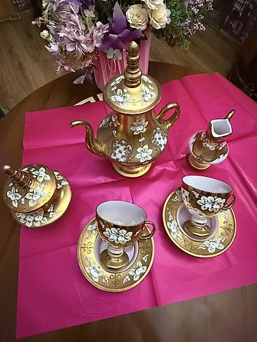 cay: Çay dəsti, rəng - Qızılı, Farfor — 2