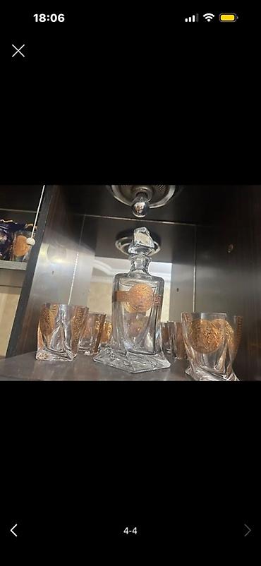versace servis: Lüks şüşə viski/dekanter dəsti - 1 ədəd qapaqlı dekanter və 6 ədəd — 2