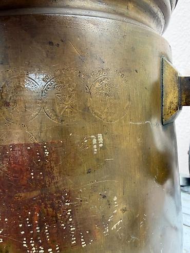 samavar qiyməti: Antik mis samovar – kömür/odunla işləyən, gravürali kolleksiya — 2