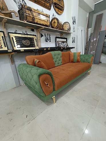 Divanlar: Yaşıl-narıncı rəng kombinasiyalı 3 nəfərlik divan - Dizayn — 1