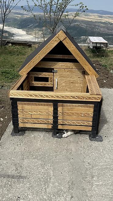 домик для большой собаки: Ağacdan hazırlanmış it evi və hasarlı həyət komplekti - Material — 1
