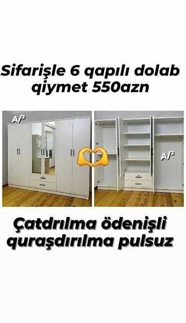 dolab gence: Düz dolab, Yataq otağı üçün, Paltar üçün, Açılan, Korpuslu, 6 qapı — 1