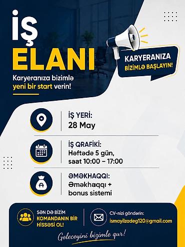 Əməkdaş axtarışı (vakansiyalar): Satış məsləhətçisi tələb olunur, İstənilən yaş, 1 ildən az təcrübə, Aylıq ödəniş — 1