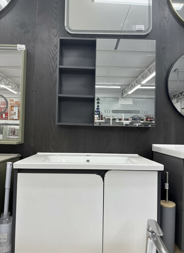 мебель для ванной недорого: Подвесной тумба с зеркалом для ванной комнаты . 80/55 . По акции