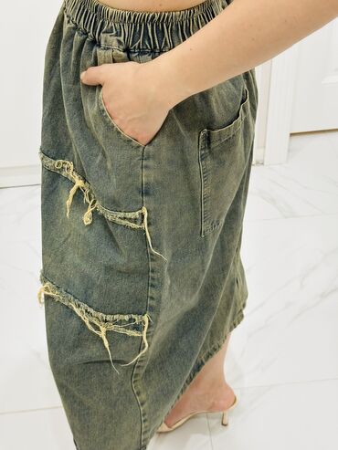 Юбки: Юбка, Модель юбки: Трапеция, Макси, Джинс, По талии — 10