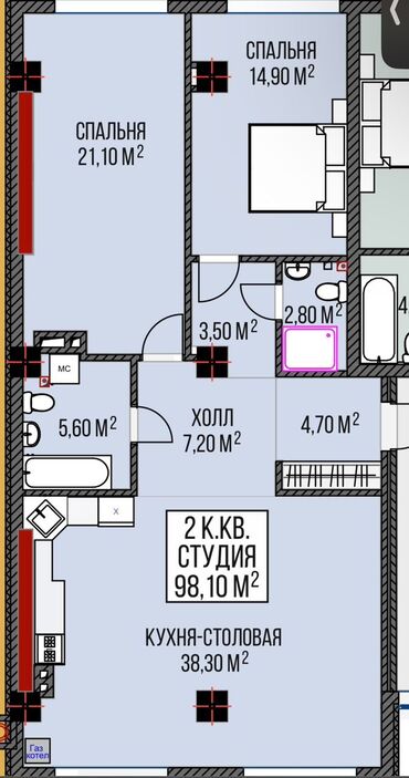 Продажа квартир: 3 комнаты, 98 м², Элитка, 1 этаж, ПСО (под самоотделку)