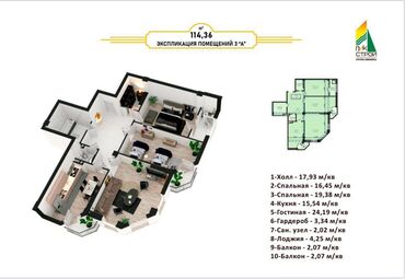 долгосрочная аренда квартир не дорого: 2 комнаты, 114 м², 7 этаж, ПСО (под самоотделку)
