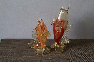 Статуэтки: Винтажные стеклянные рыбки. высота 27 см и 20 см Гутное стекло, СССР — 2