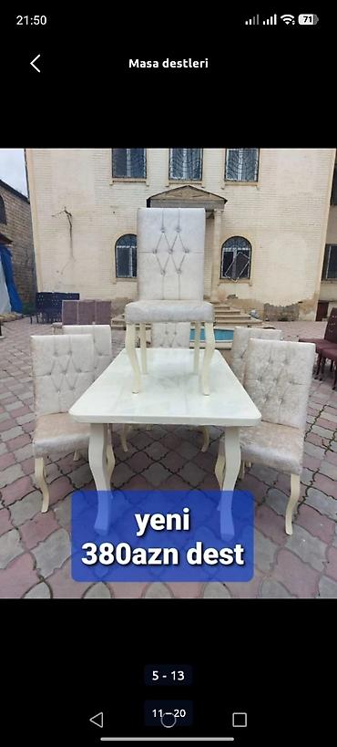 yeni stol: Mətbəx üçün, Yeni, Açılmayan, Dördbucaq masa, 4 stul — 1