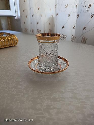 Qab-qacaq və mətbəx ləvazimatları: Çay dəsti, rəng - Qızılı, Şüşə — 2