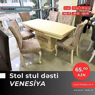 ay: Mətbəx üçün, Yeni, Açılan, Dördbucaq masa, 6 stul — 9