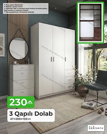 Dolablar: 3 qapılı dolab – 47×200×120 sm - Material: 18 mm laminat - Rəng — 1