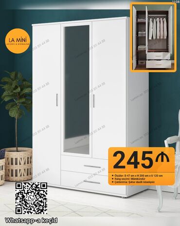 mini şkaf: Açılan, 3 qapılı Düz dolab, Qarderob, paltar dolabı