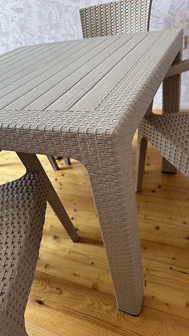 ucuz mebeler: Məhsul: 4 nəfərlik masa–stul dəsti Təsvir: - Rattan fakturalı, bej — 2