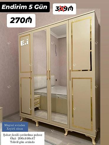 - Dörd qapılı şkaf, mərkəzdə 2 güzgülü qapı - Rəng: krem, qızılı dekor