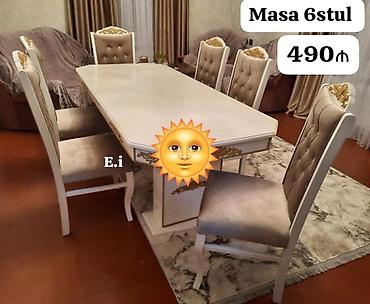 masa metbex: Qonaq otağı üçün, Yeni, Dördbucaq masa, 6 stul — 1