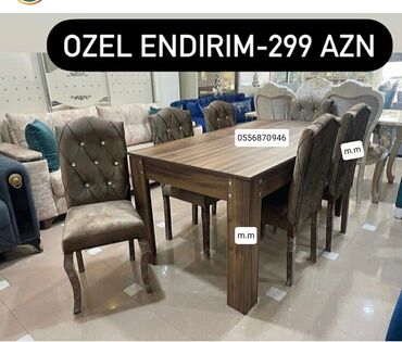 Masa və oturacaq dəstləri: Qonaq otağı üçün, Yeni, Açılmayan, Dördbucaq masa, 6 stul — 2