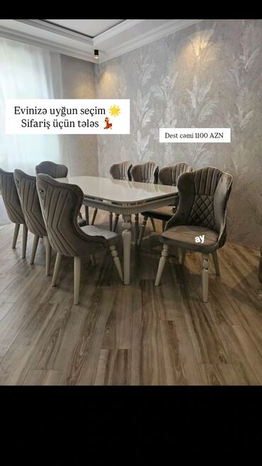 işlənmiş stol stul dəsti sumqayit: Qonaq otağı üçün, Yeni, Açılan, Dördbucaq masa, 8 stul