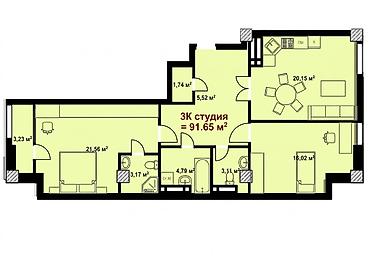2 8: 3 комнаты, 91 м², Кок-Жар ж/м Элитка, 8 этаж, ПСО (под самоотделку) — 2