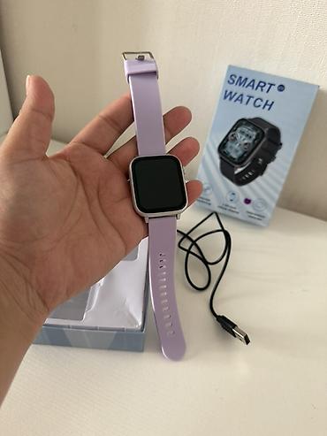 touch screen: Smart Watch – kvadrat ekranlı, bənövşəyi silikon qayışlı ağıllı saat — 2