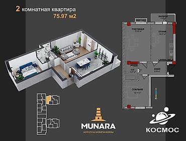 джал квартира продаю: 2 комнаты, 76 м², Нижний Джал (Джал-23) Элитка, 6 этаж, ПСО (под самоотделку) — 4