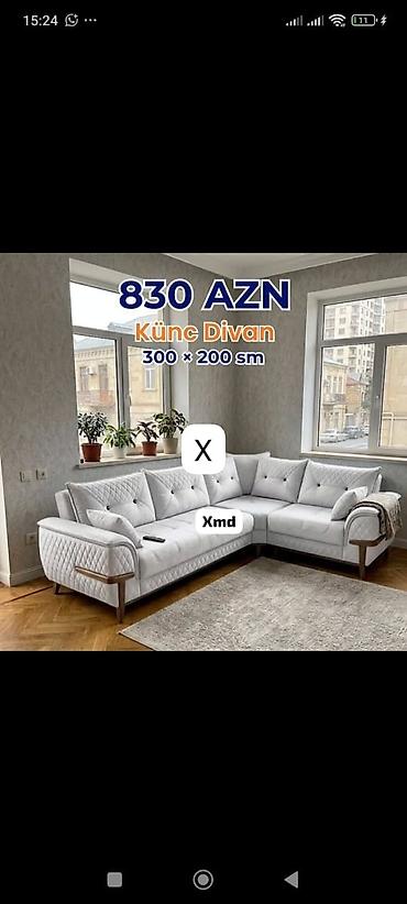 Divanlar: Künc divan – 300 × 200 sm Qiymət: 830 AZN - Rəng: açıq boz - — 1