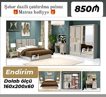 Yataq otağı dəstləri: Yataq mebel dəstləri 1) Dəst 1 – Ağ-qızılı dizayn - Tərkibi: 4 qapılı — 15