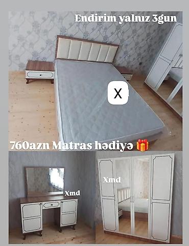 ayna qapi: Yataq otağı mebel dəsti - Komplekt: çarpayı (başlıqla), 2 ədəd tumba — 1