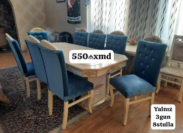 Masa və oturacaq dəstləri: Qonaq otağı üçün, Yeni, Açılmayan, Oval masa, 6 stul — 12