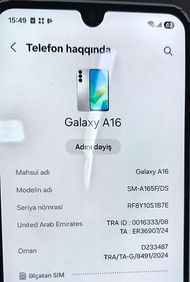 hile mobile: Samsung Galaxy A16, 128 GB, rəng - Ağ, Sensor, Barmaq izi, İki sim kartlı — 5
