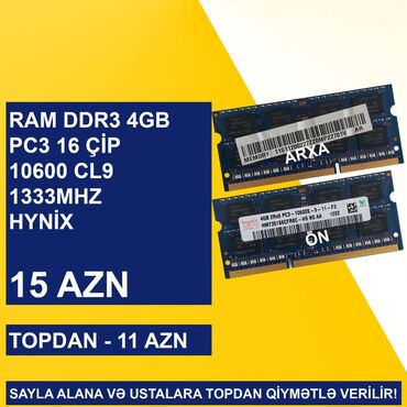 komputer siçanı: Operativ yaddaş (RAM) Hynix, 4 GB, 1333 Mhz, DDR3, Noutbuk üçün, İşlənmiş