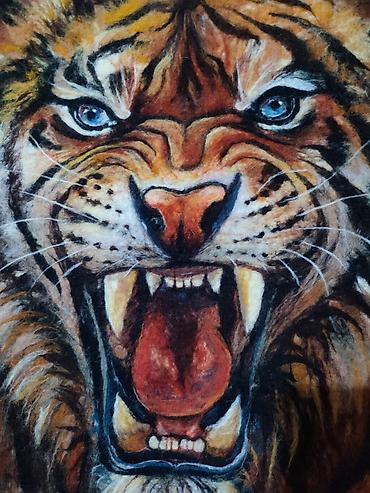 Картины: Картина «Тигр» ручной работы выполнена из шерсти, валяние, интерьерная — 2