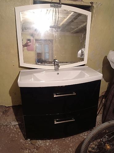 dəmir skaf: Vanna otağı üçün lavabo dəsti - Üst güzgü paneli: ağ çərçivəli — 1