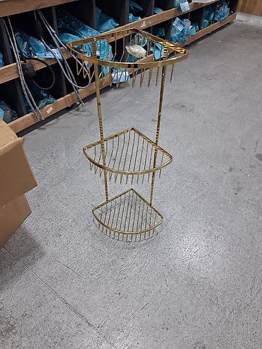 hasar setkalar: Bürünc rəngli 3 mərtəbəli künc hamam rəfi - Material: metal — 2