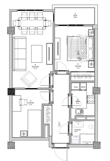 güneşlide heyet evleri: 3 otaqlı mənzil – plan və interyer - Planlaşdırma: 1 qonaq otağı