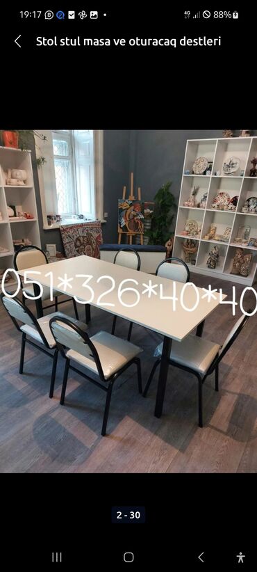 Masa və oturacaq dəstləri: Qonaq otağı üçün, Yeni, Dördbucaq masa, 4 stul — 25