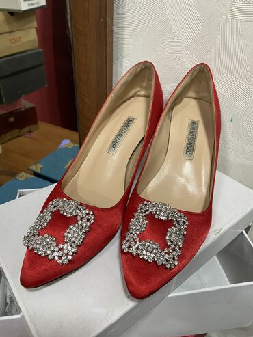 туфли на каблуке с открытым носиком: Туфли 40, цвет - Красный