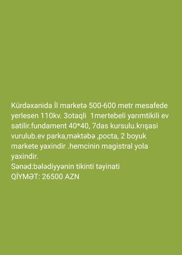 a frame kiraye: Kürdəxanı qəs. 3 otaqlı, 110 kv. m, Kredit yoxdur, Təmirsiz