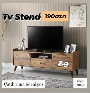 mebel dekor: TV stend - Material: taxta teksturalı korpus, qızılı rəngli — 1