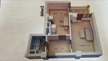 молодая квартира: 1 комната, 50 м², Индивидуалка, 11 этаж, ПСО (под самоотделку)