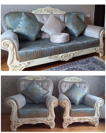 Rəflər: Di̇van-kravat, 2 kreslo, Divan, Bazasız, Açılmayan