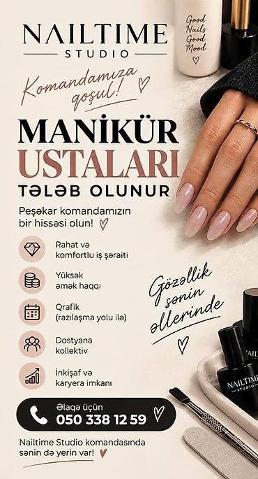 Gözəllik Salonları: Dırnaq ustası tələb olunur, Fiks edilmiş ödəniş, 6 ildən artıq təcrübə — 2