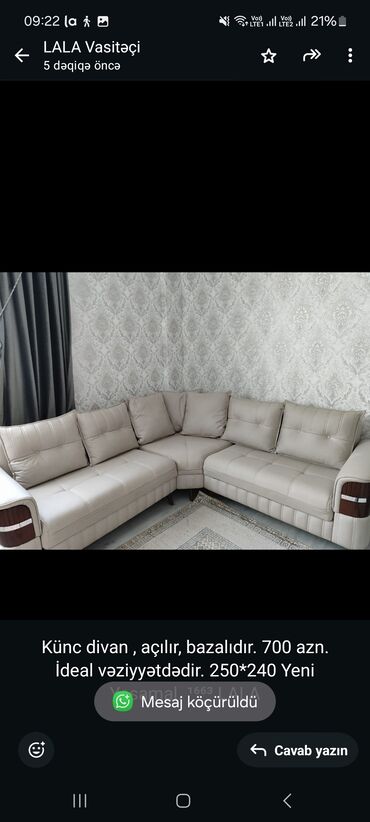 Divan və kreslo dəstləri: Künc divan, İşlənmiş, Açılan, Bazalı, Çatdırılma yoxdur