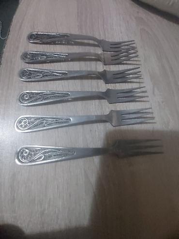 Qab-qacaq və mətbəx ləvazimatları: Məhsul: Metal çəngəl dəsti - Miqdar: 6 ədəd - Material: paslanmayan — 1