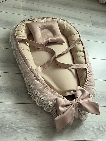 kunc divan deri: Beşik tipli körpə yuvası (baby nest) – zərif pudra rəngio - Dəst — 1