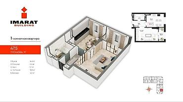Продажа квартир: 1 комната, 47 м², Ак-Кеме 7 этаж — 5