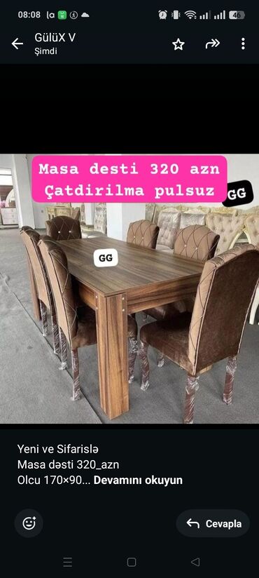 Çəngəllər: Yeni ve Sifarislə Masa dəsti 320_azn Olcu 170×90 Material laminat Reng