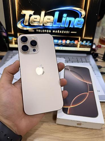 iphone iks: IPhone 16 Pro Max, 256 GB, Desert Titanium, Zəmanət, Kredit, Simsiz şarj — 1